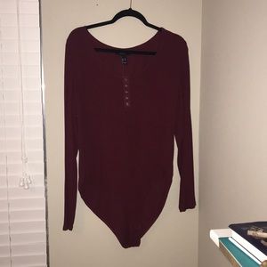 Long sleeve body suit in Burgundy